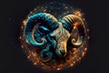 Aries Zodiac, Horoscope Symbol, Magic Astrology Aries in Fantastic Night Sky, Generative AI Illustration Royalty Free Stock Photo