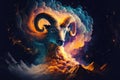Aries Zodiac Sign, Horoscope Magic Astrology Aries in Fantastic Night Sky, Generative AI Illustration Royalty Free Stock Photo