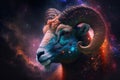 Aries Zodiac Sign, Horoscope Magic Astrology Aries in Fantastic Night Sky, Generative AI Illustration Royalty Free Stock Photo