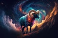 Aries Zodiac Sign, Horoscope Symbol, Magic Astrology Aries in Night Sky, Generative AI Illustration Royalty Free Stock Photo