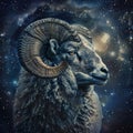 Aries Zodiac Sign, Horoscope Symbol, Magic Astrology Ram, Ram in Fantastic Night Sky Royalty Free Stock Photo