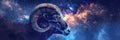 Aries Zodiac Sign, Horoscope Symbol, Magic Astrology Ram, Ram in Fantastic Night Sky Royalty Free Stock Photo