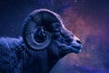 Aries Zodiac Sign, Horoscope Symbol, Magic Astrology Ram, Ram in Fantastic Night Sky Royalty Free Stock Photo