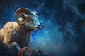 Aries Zodiac Sign, Horoscope Symbol, Magic Astrology Ram, Ram in Fantastic Night Sky