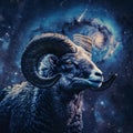 Aries Zodiac Sign, Horoscope Symbol, Magic Astrology Ram, Ram in Fantastic Night Sky Royalty Free Stock Photo
