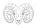 Aries zodiac sign, line drawing by hand, symbol for astrology, ram head icon for farm. Simple vector sign, illustration Royalty Free Stock Photo