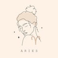 Aries zodiac sign. One line drawing. Astrological icon with abstract woman face. Mystery and esoteric outline logo Royalty Free Stock Photo