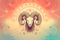 Aries zodiac sign of ram head on pastel color gradient background. Royalty Free Stock Photo
