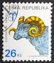 Aries zodiac sign in vintage stamp