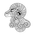 Aries zodiac sign. Zentangle coloring book page for adult Royalty Free Stock Photo