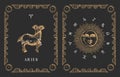 Aries zodiac symbo in vector, old horoscope card. Royalty Free Stock Photo