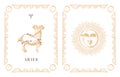 Aries zodiac symbol and constellation, old card. Royalty Free Stock Photo