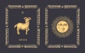 Aries zodiac symbol, horoscope card in vector. Royalty Free Stock Photo