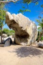 Huge broken rock formation in Arikok National Park, Aruba Caribbean Sea