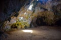 Arikok Natural Park on the island of Aruba in the Caribbean Sea with deserts and ocean waves on the rocky coast