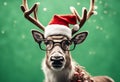 aring glasses background hat green reindeer santa christmas cartoon copy space design text art cervid vector illustration holiday