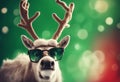 aring glasses background hat green reindeer santa christmas cartoon copy space design text art cervid vector illustration holiday