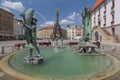 Arion fountain and the Trinity column on Upper square in Olomouc, Czech Republic. Royalty Free Stock Photo