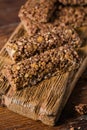Arious healthy granola bars muesli or cereal bars. Set of energy, sport, breakfast and protein bars