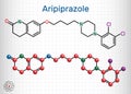 Aripiprazole, neurotransmitter, atypical antipsychotic drug  molecule. Structural chemical formula and molecule model. Sheet of Royalty Free Stock Photo
