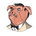 Aristocrat Pig Monocle Tuxedo Drawing