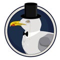 aristocratic seagull in a top hat with a monocle