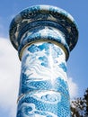 Decorative porcelain pillar at historic Tozan shrine famous for its ceramic art