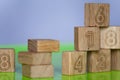 Arithmetic, mathematic, learning concept, numbers background with wooden cubes. Shallow Depth of Field