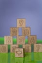 Arithmetic, mathematic, learning concept, numbers background with wooden cubes. Shallow Depth of Field
