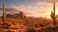 Arizona desert landscape with Saguaro cactus at sunset. Generative AI. Royalty Free Stock Photo