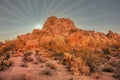 Arizona desert landscape with sun setting Royalty Free Stock Photo