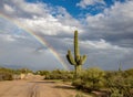 Arizona Desert rainbow with saguaro cactus Royalty Free Stock Photo