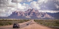 Arizona desert road leading to Superstition Mountain near Phoenix,Az,USA Royalty Free Stock Photo