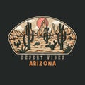 Arizona desert vibes graphic design, hand drawn line style with digital color