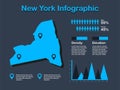 New York State USA Map with Set of Infographic Elements in Blue Color in Dark Background Royalty Free Stock Photo