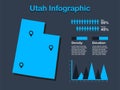 Utah State USA Map with Set of Infographic Elements in Blue Color in Dark Background Royalty Free Stock Photo