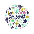 Arizona flat hand drawn vector illustration doodle Royalty Free Stock Photo