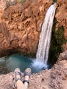 Turquoise Mooney Falls Waterfall in the Grand Canyon Royalty Free Stock Photo