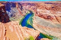 Arizona Horseshoe Bend of Colorado River in Grand Canyon. Travel Lifestyle success motivation concept. Horseshoe Bend on Royalty Free Stock Photo