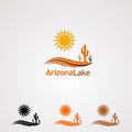 Arizona lake with sun dan tree cactus logo vector, icon, element, and template for company Royalty Free Stock Photo