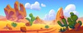 Arizona landscape with hot sand, rocks and cactus