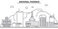 Arizona, Phoenix architecture line skyline illustration. Linear vector cityscape with famous landmarks, city sights