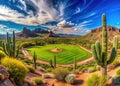 Arizona Spring Training A Panoramic View of CactusStudded Desert Baseball Fields Royalty Free Stock Photo