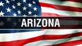 Arizona state on a USA flag background, 3D rendering. United States of America flag waving in the wind. Proud American Flag Waving Royalty Free Stock Photo