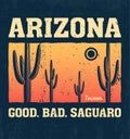 Arizona t-shirt design, print, typography, label with saguaro cactus.