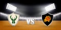 Arizona, United States. 10.7.2021. Suns Vs Bucks Basketball match Versus background Concept with Stadium. Modern 3D Rendered