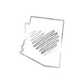 Arizona US State Hand Drawn Pencil Sketch Outline Map With The Handwritten Heart Shape. Vector Illustration