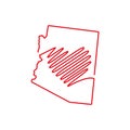 Arizona US State Red Outline Map With The Handwritten Heart Shape. Vector Illustration
