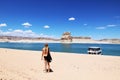 Arizona USA blue Lake Powell and Houseboat