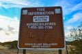 ARIZONA, USA - DECEMBER 02, 2019: bullet-riddled information sign FIRE INFORMATION in Arizona, PHOENIX